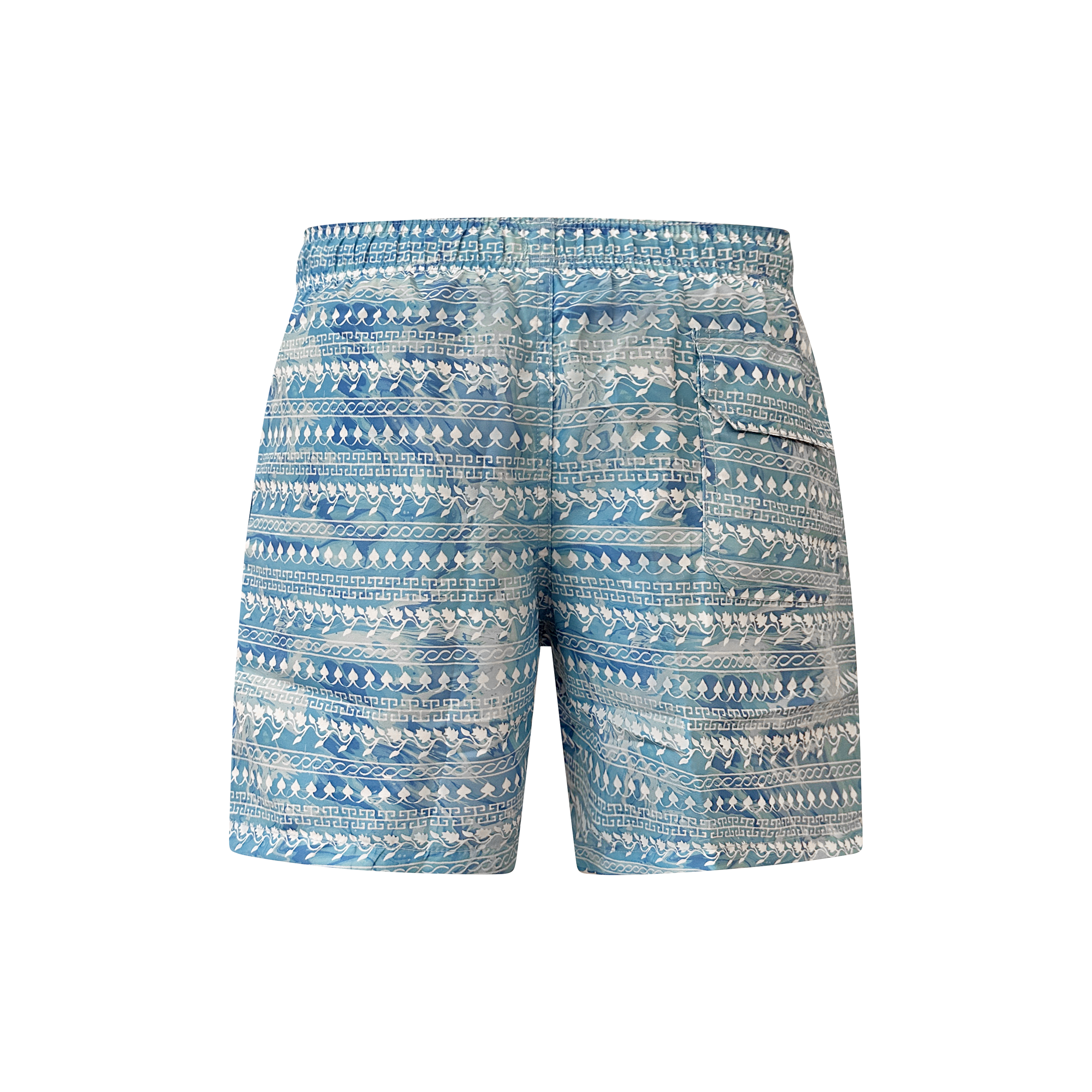 Badehose Greek Azure – Rückansicht mit Badmeister-Logo