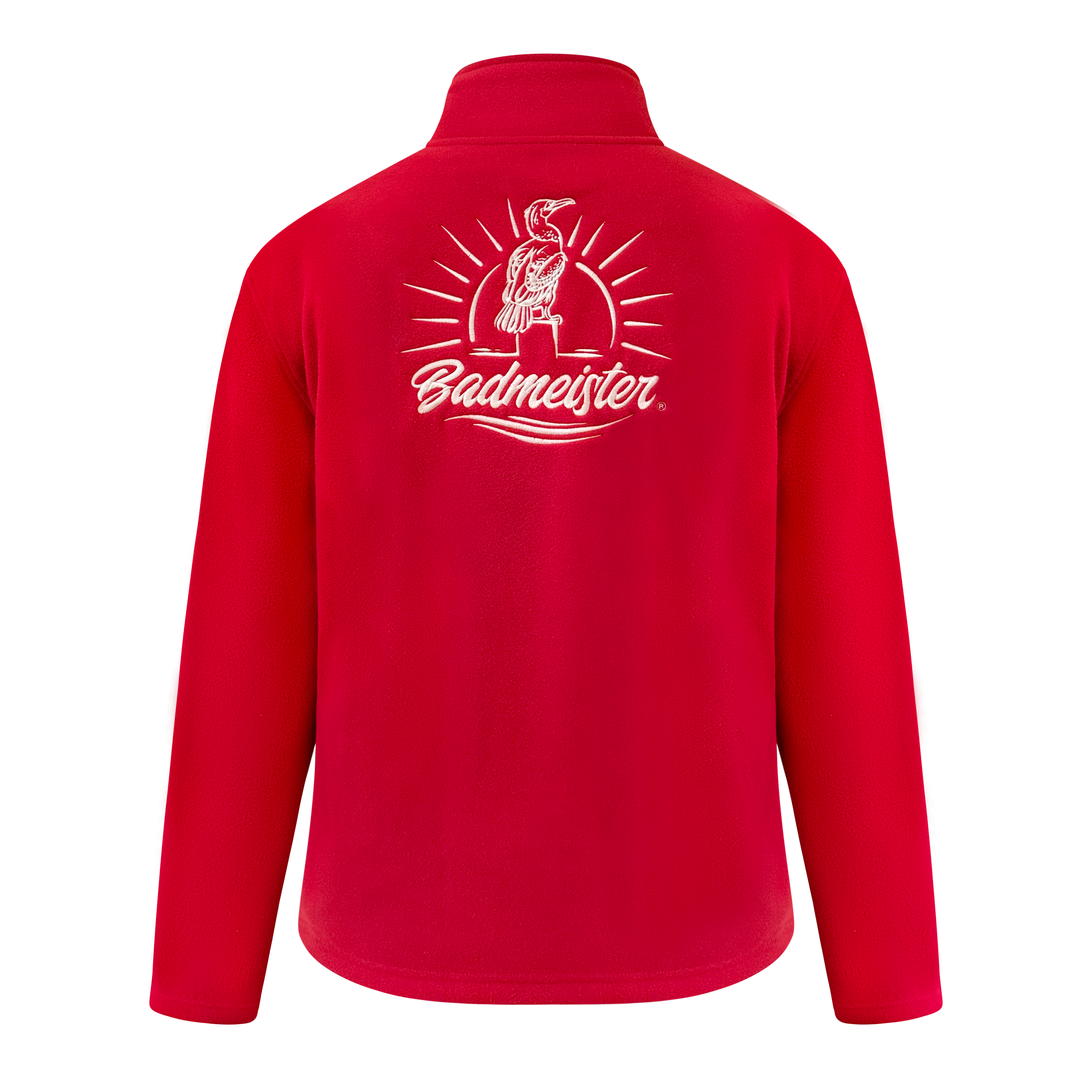 Badmeister Fleecejacke rot – Rückansicht mit gesticktem Kormoran